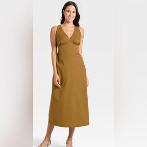 Women's Olive Brown Open Back Maxi Dress - A New Day - NWT szS